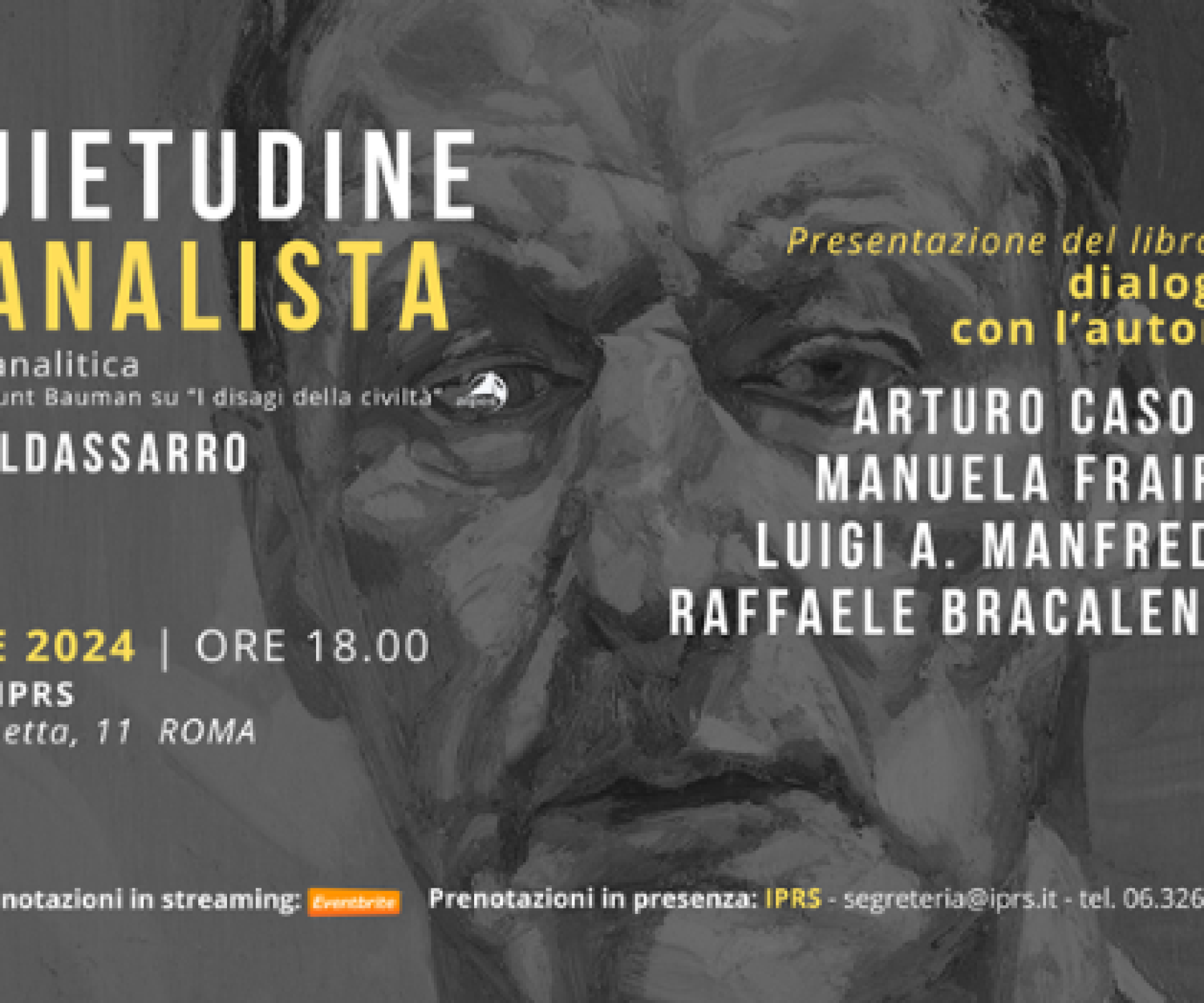 L'INQUIETUDINE DELL'ANALISTA  di Andrea Baldassarro (CPdR) -  venerdì 10 gennaio  2025 ore 18:00 Presentazione e dialogo con l'autore